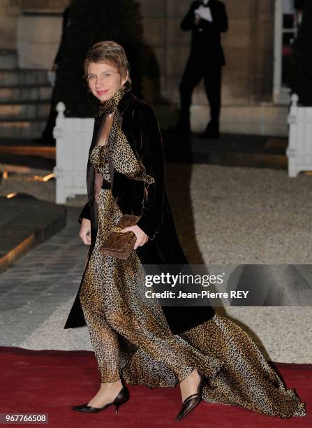 Laurence Parisot arrive à l'Elysée pour un diner d'Etat en l'honneur de M. Michel SLEIMANEle 16 mars 2009 à Paris, France.