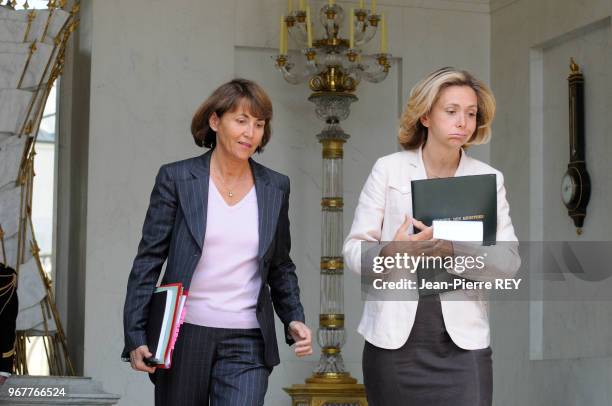 Christine Albanel et Valérie Pecresse lors du conseil des ministres à l'Elysée à Paris le 21 mai 2008, France.