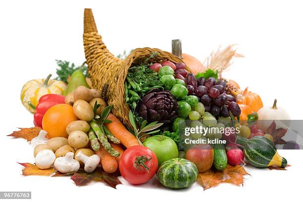 a cornucopia of the colorful, seasonal food of autumn - fruit cornucopia stock pictures, royalty-free photos & images