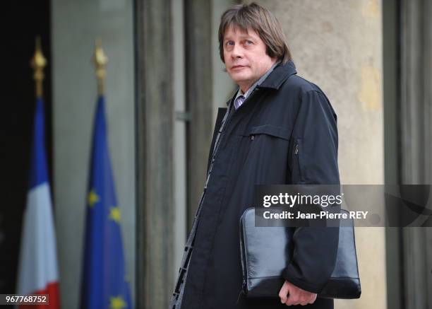 Bernard Thibault arrive au Palais de l'Elysée le 18 février 2009, Paris, France.