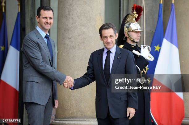 Nicolas Sarkozy reçoit M. Bachar AL ASSAD au Palais de l'Elysée le 13 novembre 2009 à Paris, France.