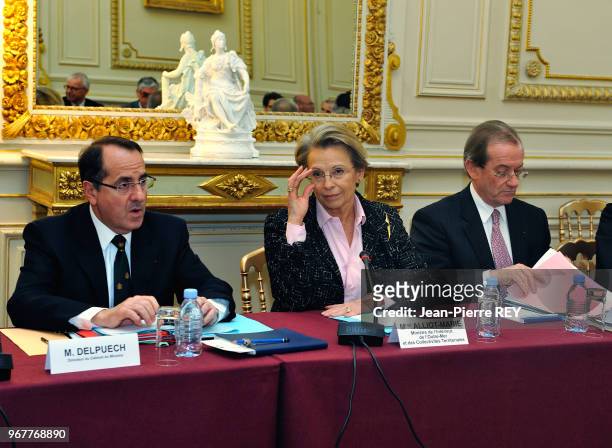 Michèle Alliot-Marie annonce les dispositifs de sécurisation mis en place pendant la période des fêtes le 17 décembre 2008 à Paris, France.
