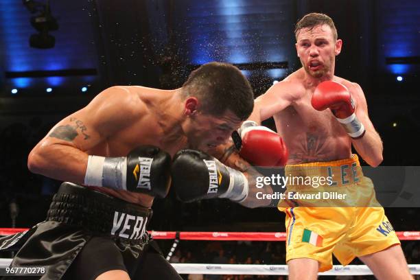 Andy Lee lands a right hand against Brian Vera at Boardwalk Hall in Atlantic City, NJ on October 01, 2011. Lee would win by unanimous decision.