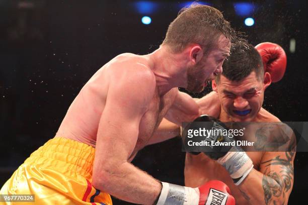 Andy Lee lands a left hand against Brian Vera at Boardwalk Hall in Atlantic City, NJ on October 01, 2011. Lee would win by unanimous decision.
