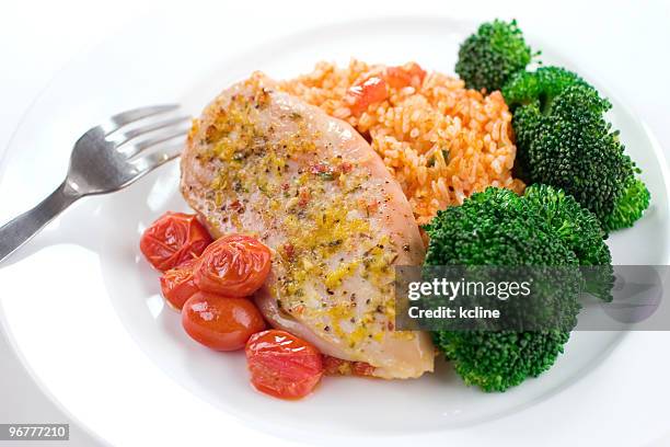 chicken & rice dinner - rice plate stock pictures, royalty-free photos & images