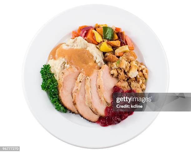 turkey dinner plate - stuffing food bildbanksfoton och bilder