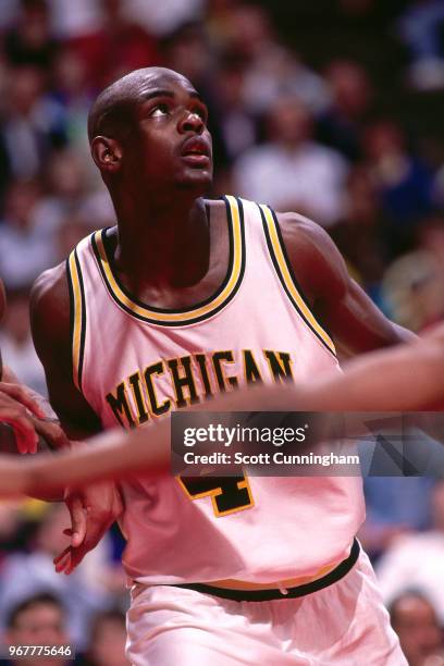 Chris Webber of Michigan waits for a rebound against Temple on March 20, 1992 at the Omni Coliseum in Atlanta, Georgia. NOTE TO USER: User expressly...