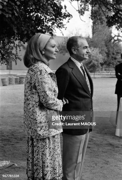 Le Shah d'Iran et son épouse l'impératrice Farah Diba lors de leur séjour à Marrakech le 24 janvier 1979, Maroc.