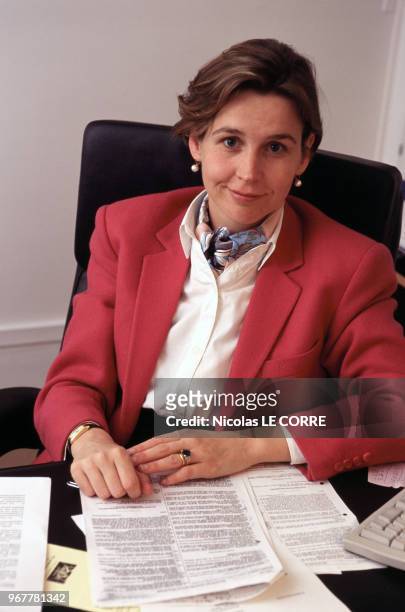 Portrait de Sophie L'Helias Delattre, Présidente du Comité de soutien des actionnaires d'Eurotunnel, le 25 juin 1996, France.