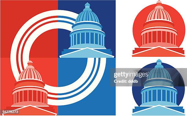 capitol dome or red vs blue states - utah state capitol building stock illustrations