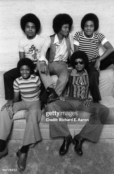 The Jacksons, Jackson Five pose for a group portrait, back: Tito Jackson, Michael Jackson and Marlon Jackson, front: Randy Jackson and Jackie...