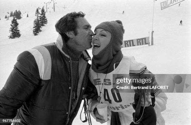 Mylène Demongeot et son mari Marc Simenon au Festival d'Avoriaz le 23 janvier 1982, France.