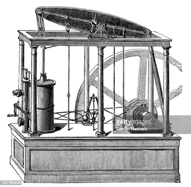 james watt doppelt wirkende dampfmaschine (1769) - machinery stock-grafiken, -clipart, -cartoons und -symbole