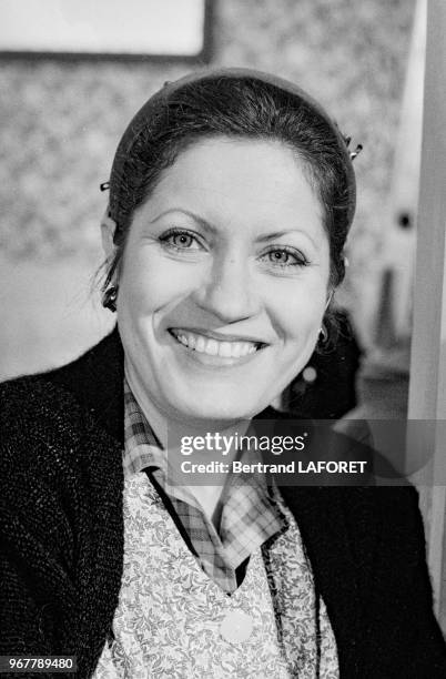 Andréa Ferréol sur le tournage du film 'Y-at'il un français dans la salle' réalisé par Jean-Pierre Mocky à Paris le 14 janvier 1982, France.