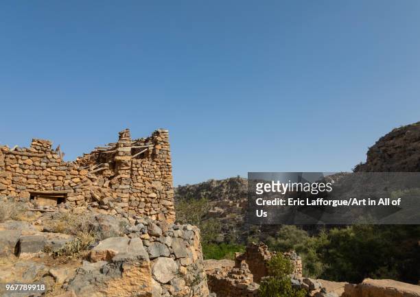 Stone and mudbrick houses in an abandoned village, Jebel Akhdar, Wadi Bani Habib, Oman on May 9, 2018 in Wadi Bani Habib, Oman.