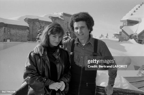 Claude Lelouch et sa femme Evelyne Bouix au Festival d'Avoriaz le 22 janvier 1983, France.