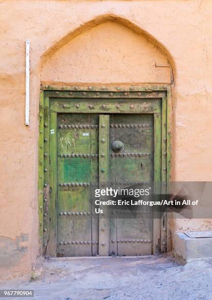 Omani wooden carved door, Ad Dakhiliyah Region, Al Hamra, Oman on May 10, 2018 in Al Hamra, Oman.