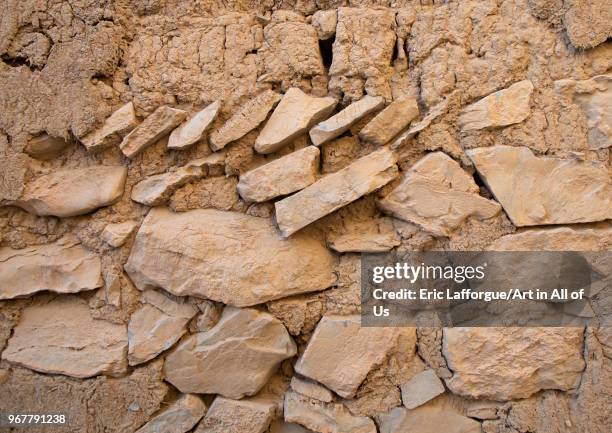 Detail of a stone and mudbrick house, Ad Dakhiliyah Region, Al Hamra, Oman on May 10, 2018 in Al Hamra, Oman.