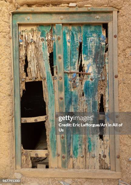 Old omani wooden carved door, Ad Dakhiliyah Region, Al Hamra, Oman on May 10, 2018 in Al Hamra, Oman.