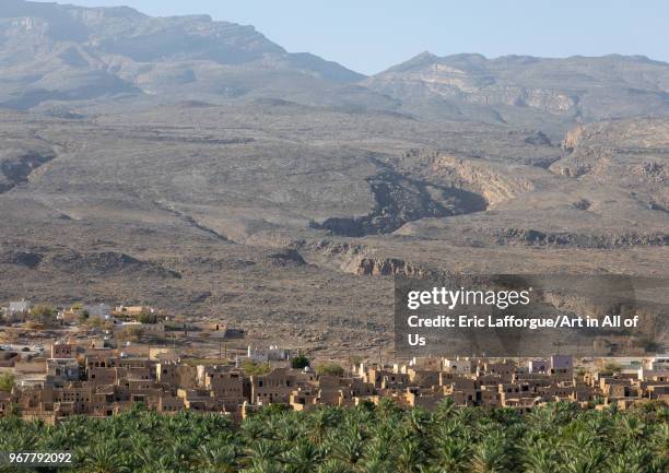 Old village in an oasis in front of the mountain, Ad Dakhiliyah Region, Al Hamra, Oman on May 10, 2018 in Al Hamra, Oman.