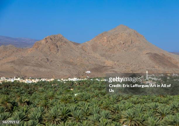 Village in an oasis in front of the mountain, Ad Dakhiliyah Region, Al Hamra, Oman on May 10, 2018 in Al Hamra, Oman.