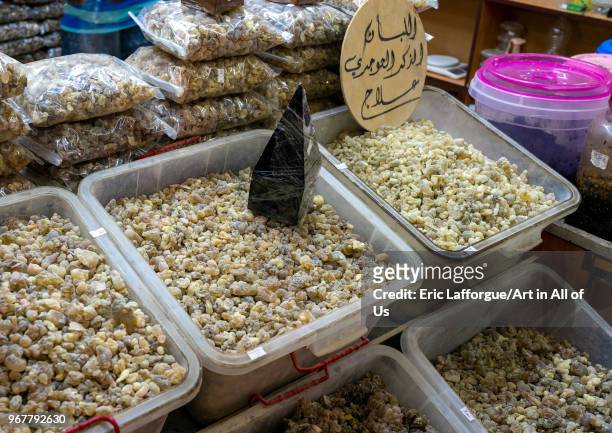 Frankincense for sale in a shop, Dhofar Governorate, Salalah, Oman on May 12, 2018 in Salalah, Oman.
