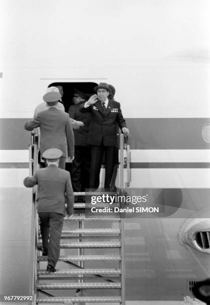 Léonid Brejnev à l'aéroport de Vienne après le sommet américano-soviétique Salt II sur la limitation des armes stratégiques, Vienne le 18 juin 1979,...