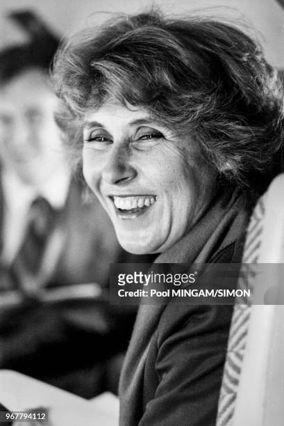 Portrait d'Edith Cresson, ministre de l'Agriculture, lors du 3è congrès de la FNSEA le 25 février 1982 au Touquet, France.