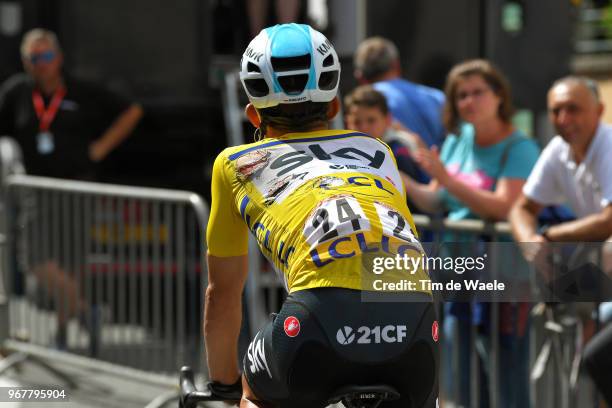 Arrival / Michal Kwiatkowski of Poland and Team Sky Yellow Leader Jersey / Disappointment / Crash / Injury / during the 70th Criterium du Dauphine...