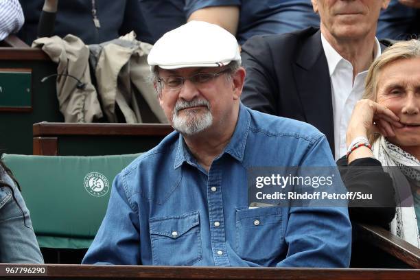 Writer Salman Rushdie attends the 2018 French Open - Day Ten at Roland Garros on June 5, 2018 in Paris, France.