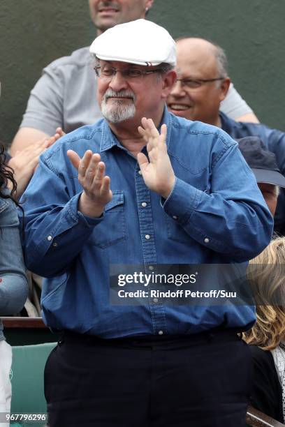 Writer Salman Rushdie attends the 2018 French Open - Day Ten at Roland Garros on June 5, 2018 in Paris, France.