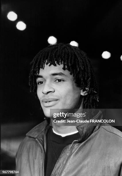 Yannick Noah lors de la finale de la Coupe Davis à Grenoble le 18 novembre 1982, France.