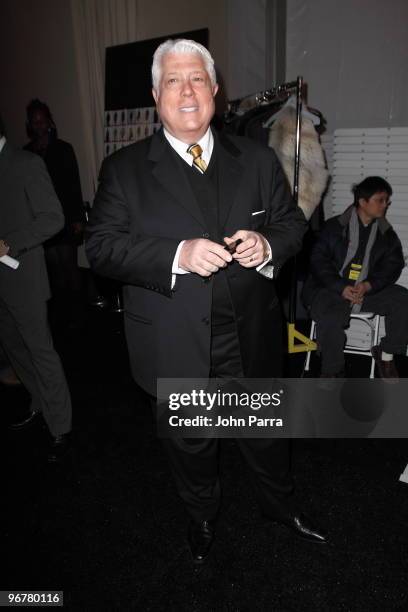 Designer Dennis Basso poses backstage at the Dennis Basso Fall 2010 during Mercedes-Benz Fashion Week at Bryant Park on February 16, 2010 in New York...