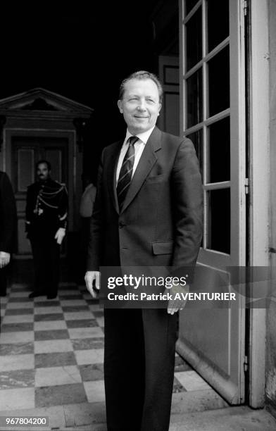 Jacques Delors à l'Elysée après un entretien avec le président François Mitterrand le 26 septembre 1985 à Paris, France.