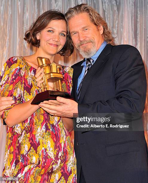 Actress Maggie Gyllenhaal and actor Jeff Bridges at AARP Magazine's 9th Annual "Movies for Grownups Awards at The Beverly Wilshire Hotel on February...