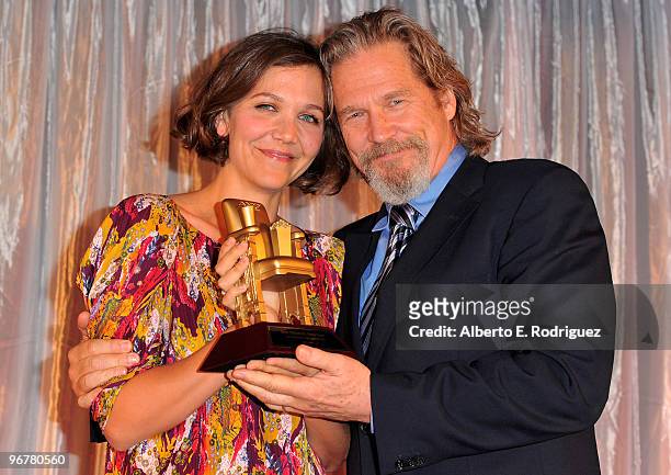 Actress Maggie Gyllenhaal and actor Jeff Bridges at AARP Magazine's 9th Annual "Movies for Grownups Awards at The Beverly Wilshire Hotel on February...