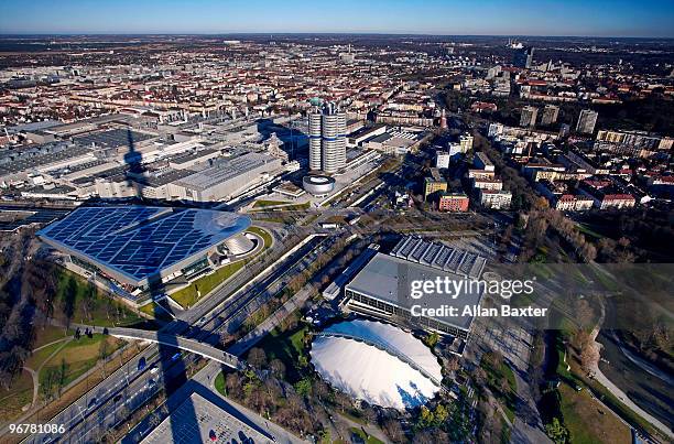 skyline from high view - olympiapark münchen stock-fotos und bilder