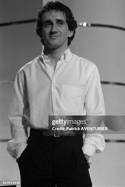 Alain Prost lors d'une émission de télévision à paris le 25 octobre 1984, France.