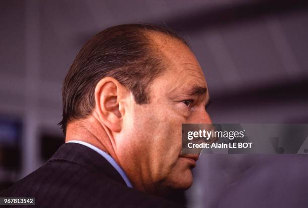 Jacques Chirac de profil le 14 septembre 1993 à Saint-Nazaire, France.