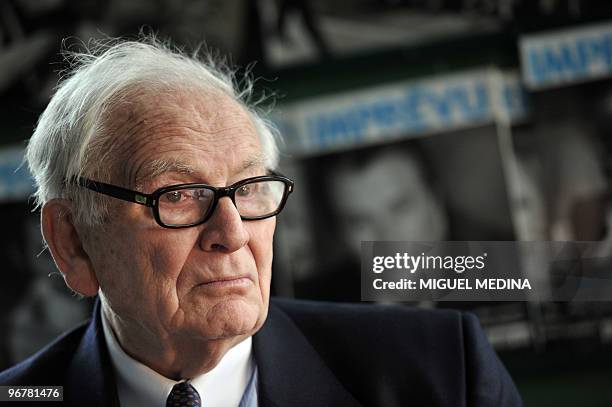 French fashion designer Pierre Cardin poses on February 17, 2010 in Paris, prior to give an interview to present his book on his 60-year-long career....