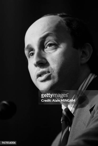 Laurent Fabius lors du congrès du Parti Socialiste à Bourg-en-Bresse le 30 octobre 1983, France.