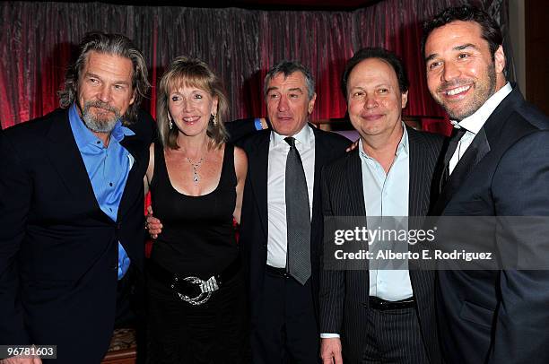 Actor Jeff Bridges, AARP Magazine editor Nancy Perry Graham, actor Robert De Niro, actor Billy Crystal and actor Jeremy Piven at AARP Magazine's 9th...