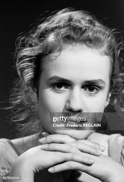 Sandrine Bonnaire, actrice, le 29 août 1984 à Paris, France.