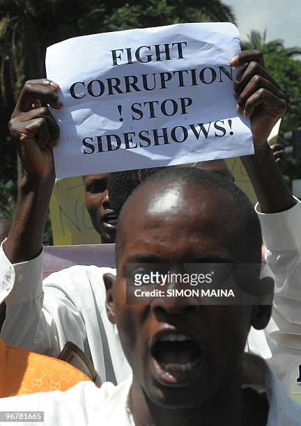 Kenyans take part in a demonstration on February 17, 2010 to vent their anger at a coalition government slowly falling apart over graft allegations...