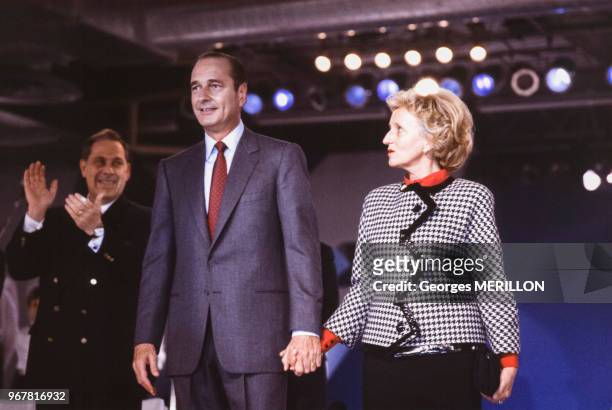 Jacques Chirac et sa femme Bernadette lors du congrès du RPR à Paris le 24 janvier 1988, France.
