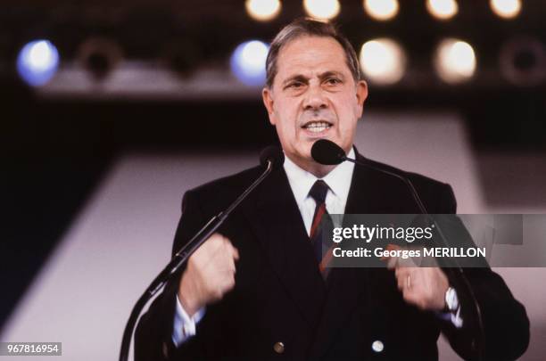 Discours de Charles Pasqua lors du congrès du RPR à Paris le 24 janvier 1988, France.