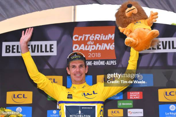 Podium / Daryl Impey of South Africa and Team Mitchelton-Scott Yellow Leader Jersey / Celebration / during the 70th Criterium du Dauphine 2018, Stage...