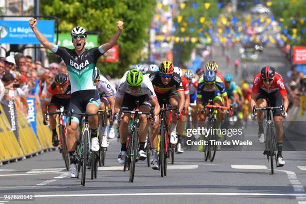 Arrival / Pascal Ackermann of Germany and Team Bora - Hansgrohe / Celebration / Edvald Boasson Hagen of Norway and Team Dimension Data / Daryl Impey...