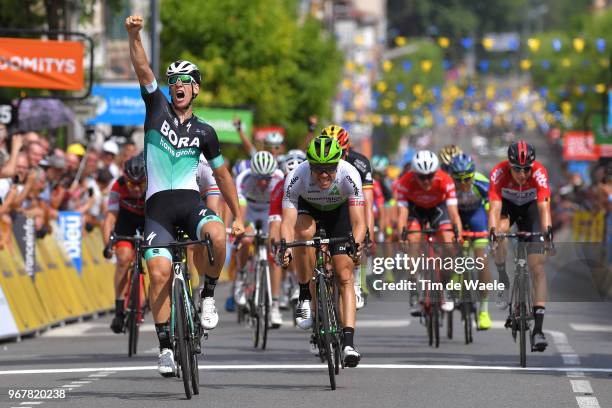 Arrival / Pascal Ackermann of Germany and Team Bora - Hansgrohe / Celebration / Edvald Boasson Hagen of Norway and Team Dimension Data / Daryl Impey...