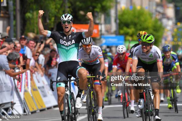 Arrival / Pascal Ackermann of Germany and Team Bora - Hansgrohe / Celebration / Edvald Boasson Hagen of Norway and Team Dimension Data / Daryl Impey...